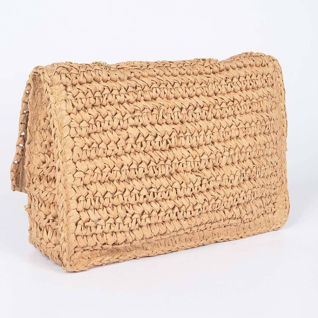 Faux Straw Flap Chain Shoulder Clutch