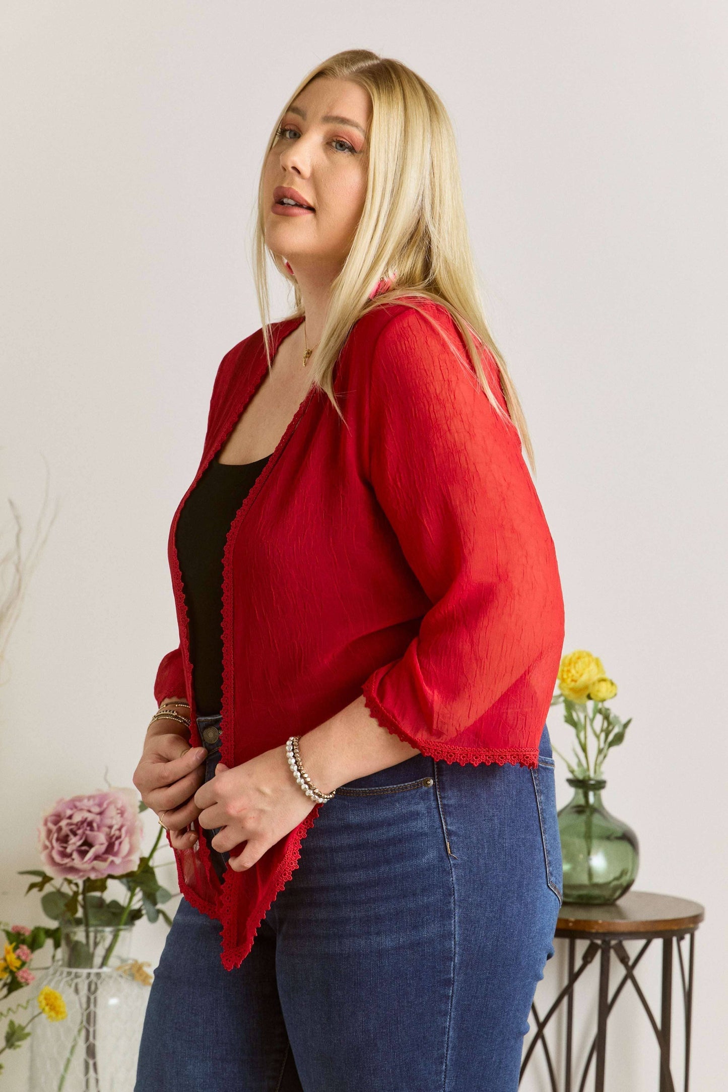 PLUS TEXTURED CHIFFON FRONT TIE BOLERO (CARDIGAN)