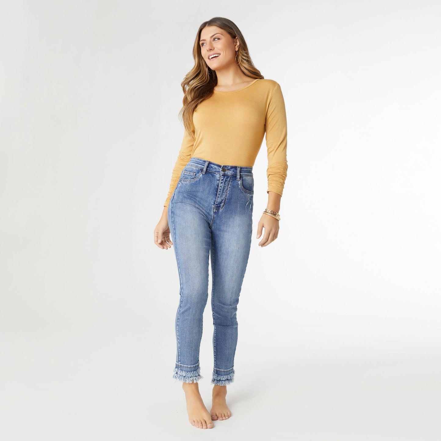 EverStretch High Rise Skinny Ankle with Double Fringe Bottom