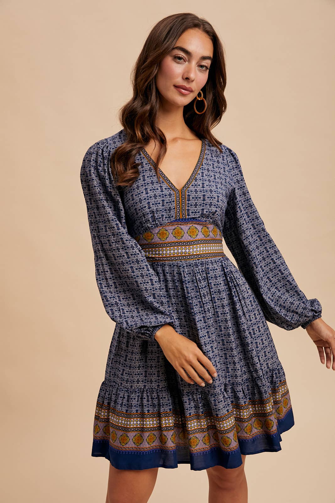 BORDER PRINT MINI DRESS