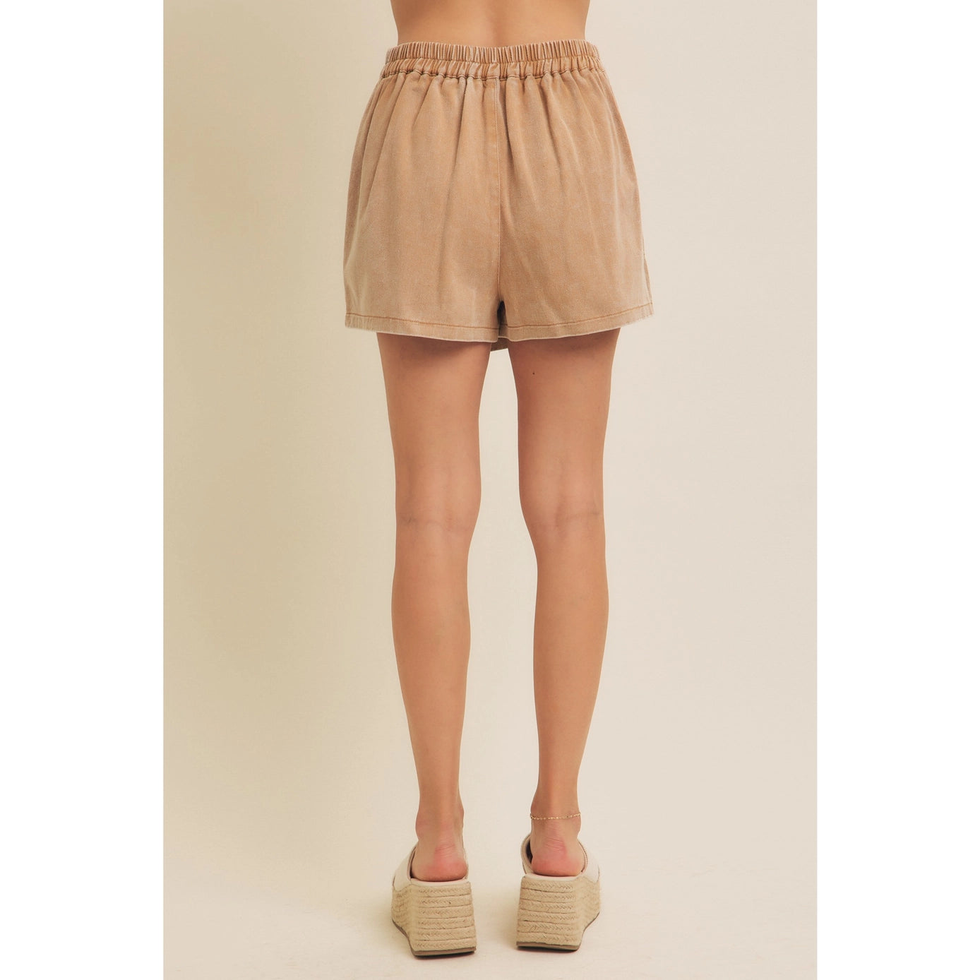 Mineral-Washed Twill Skort with Elastic Waist