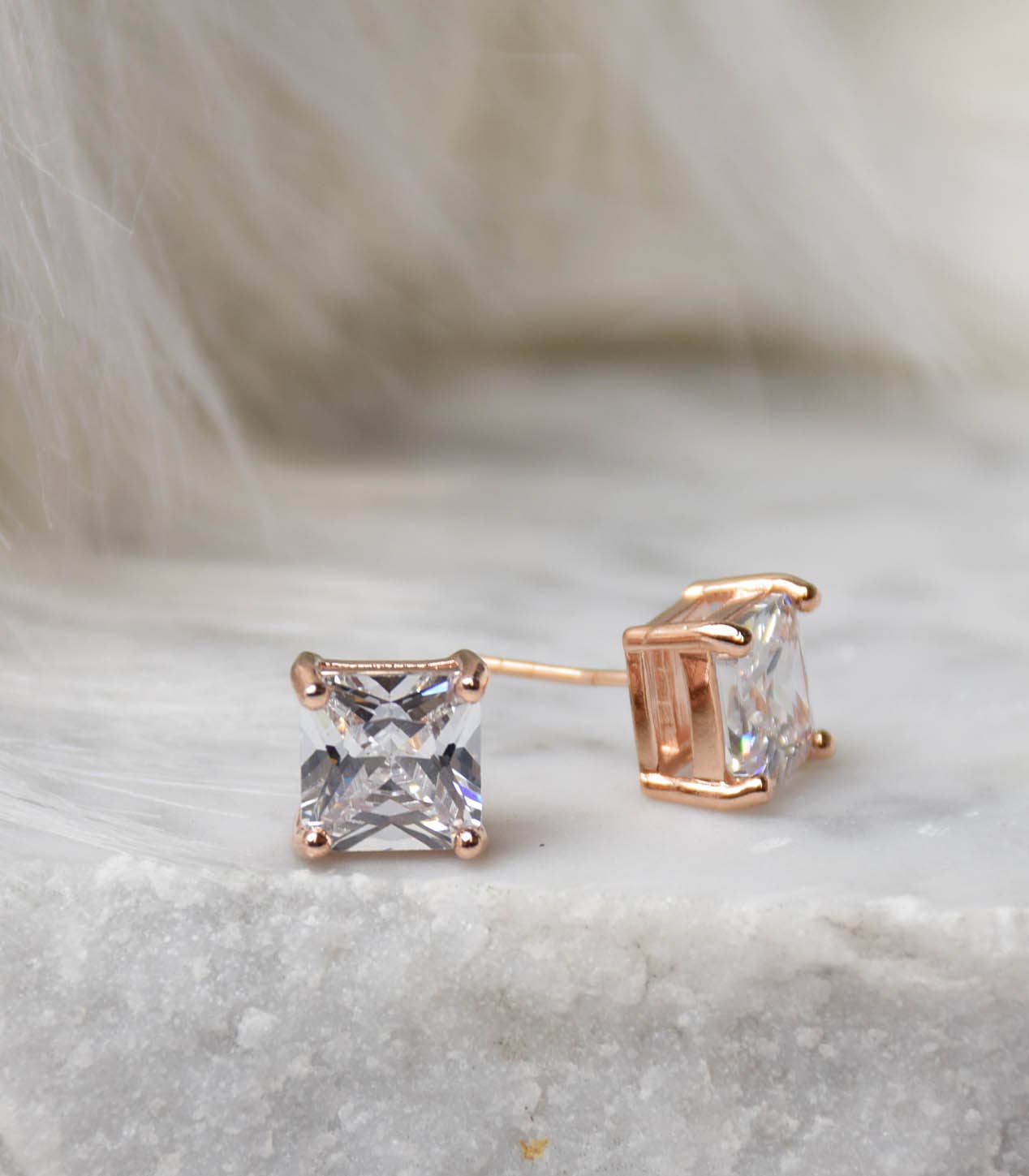 Diamond Square Cubic Zirconia Earrings