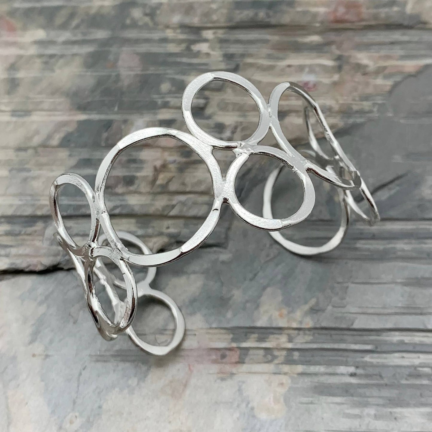 Silver Plated Adjustable Cuff Bracelet - Open Circles