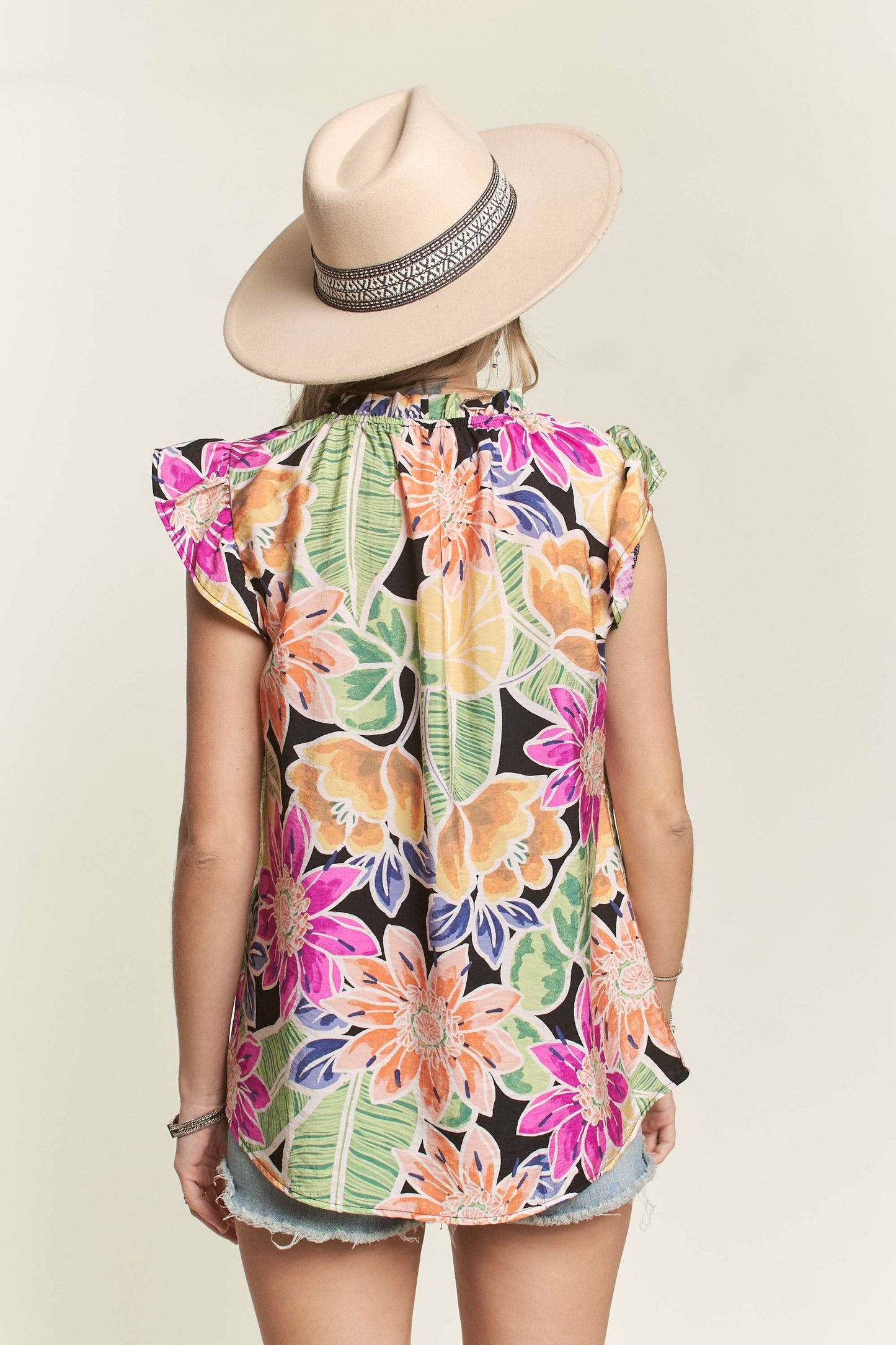 PLUS RUFFLED MULTI PRINT BLOUSE