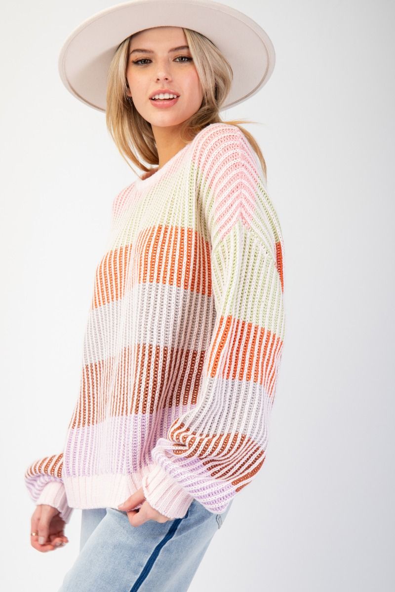 EASEL COLOR BLOCK KNIT SWEATER PULLOVER