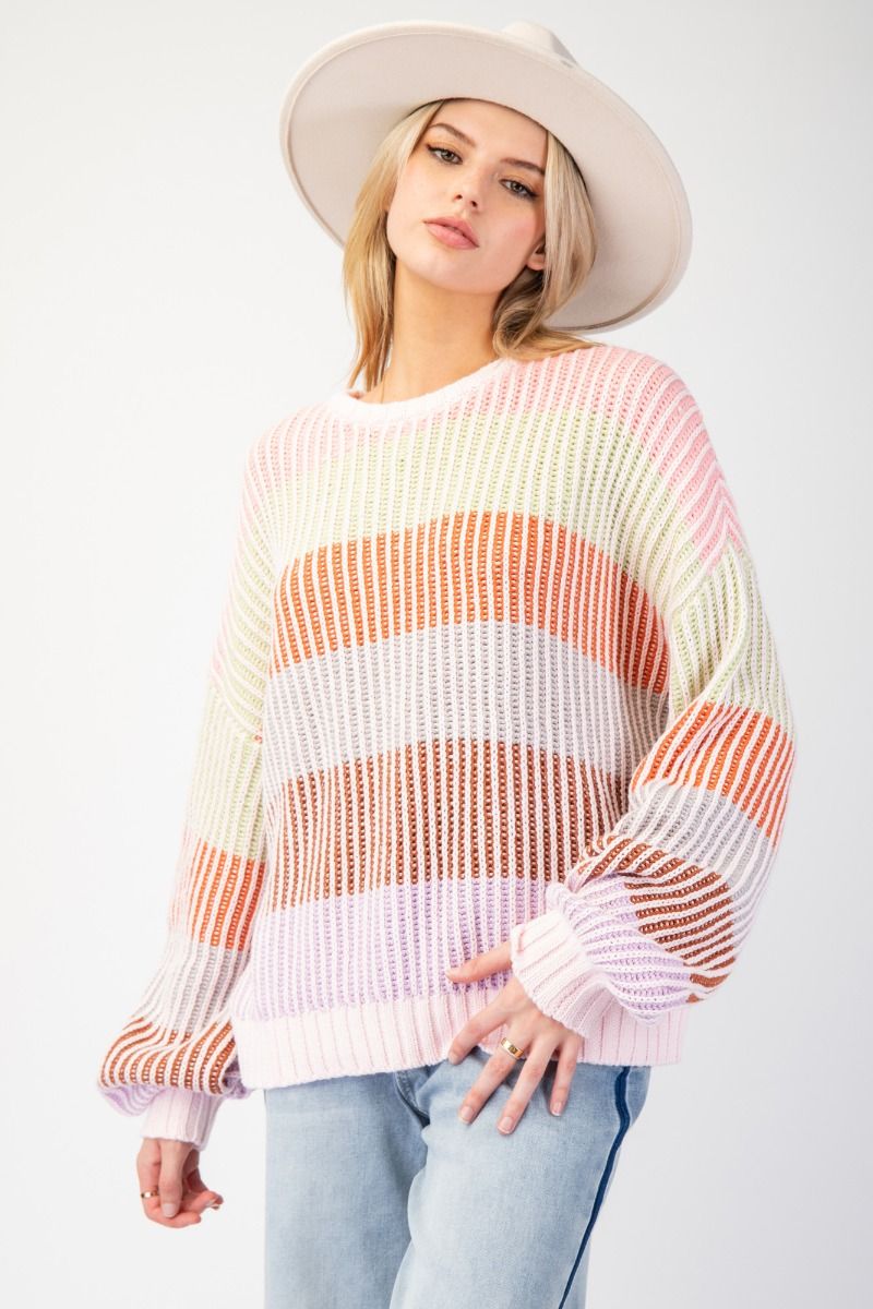 EASEL COLOR BLOCK KNIT SWEATER PULLOVER