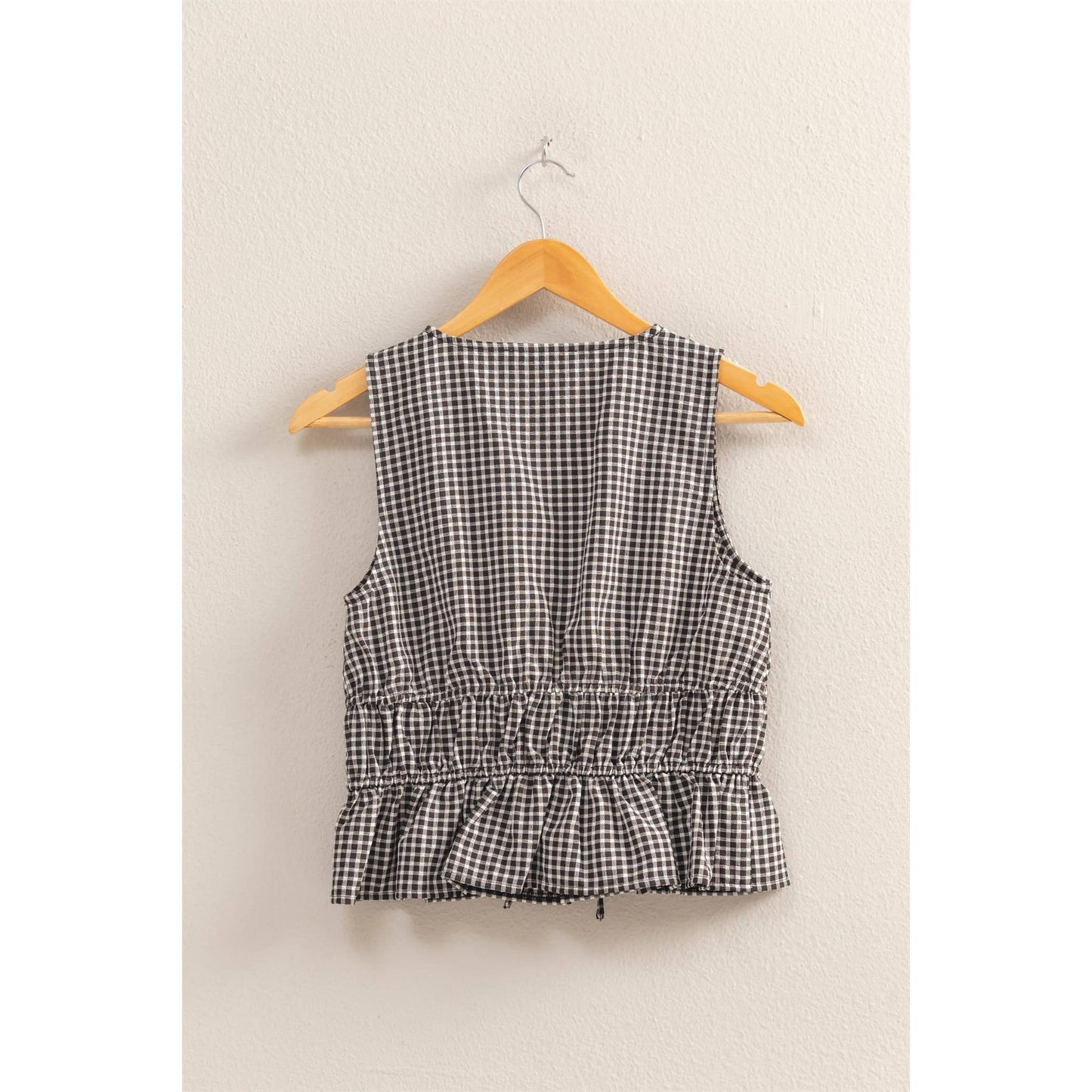 V-Neck Bow Detail Sleeveless Gingham Top