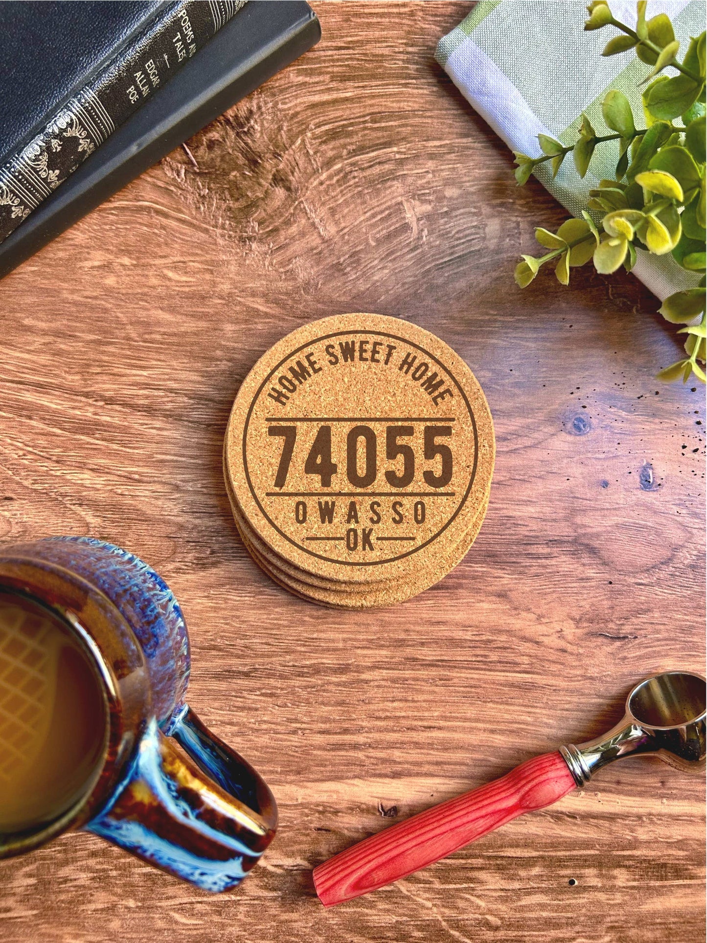 Custom 62035 Zip Code and City Cork Coasters - Sold Individually