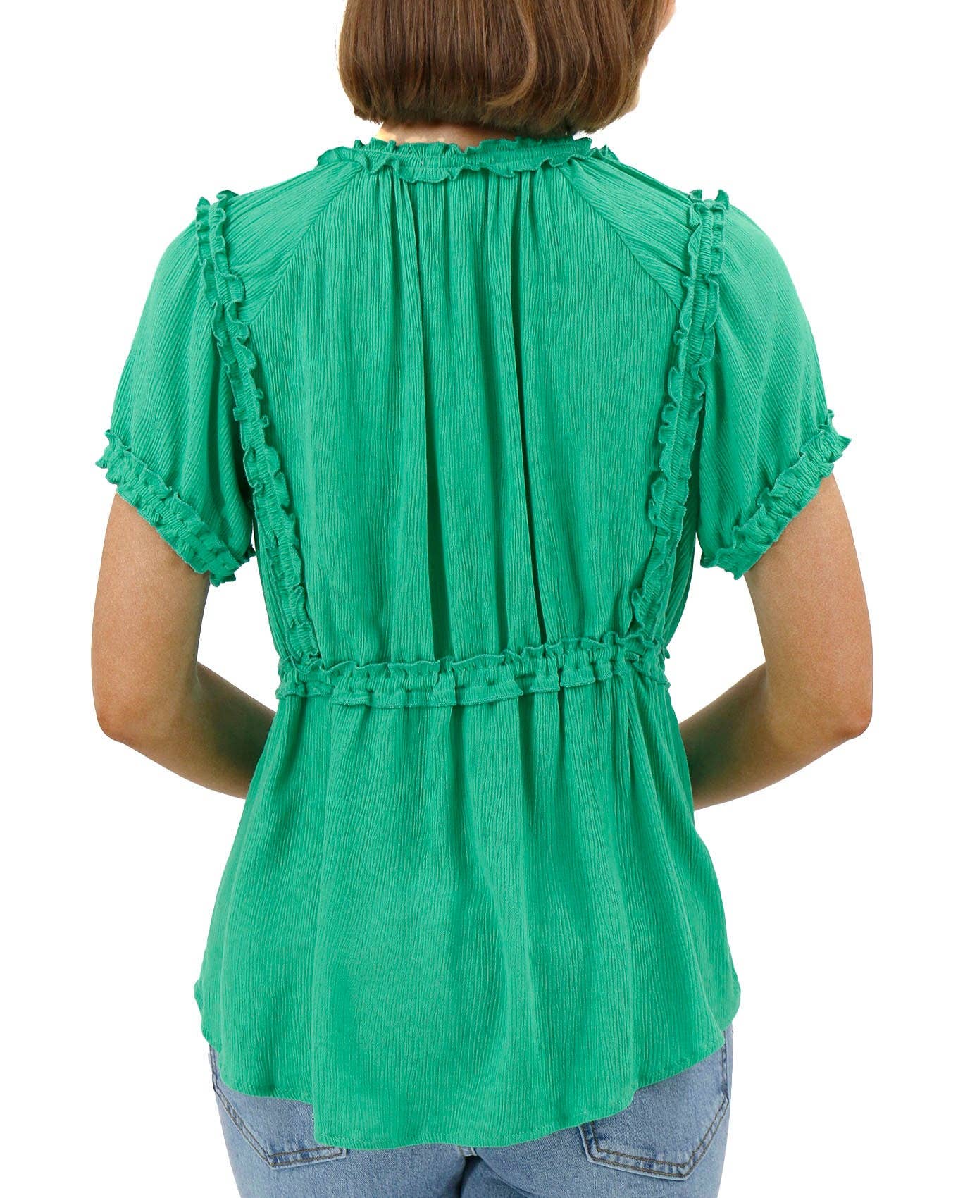 Lola Frilly Button Front Top in Spring Green