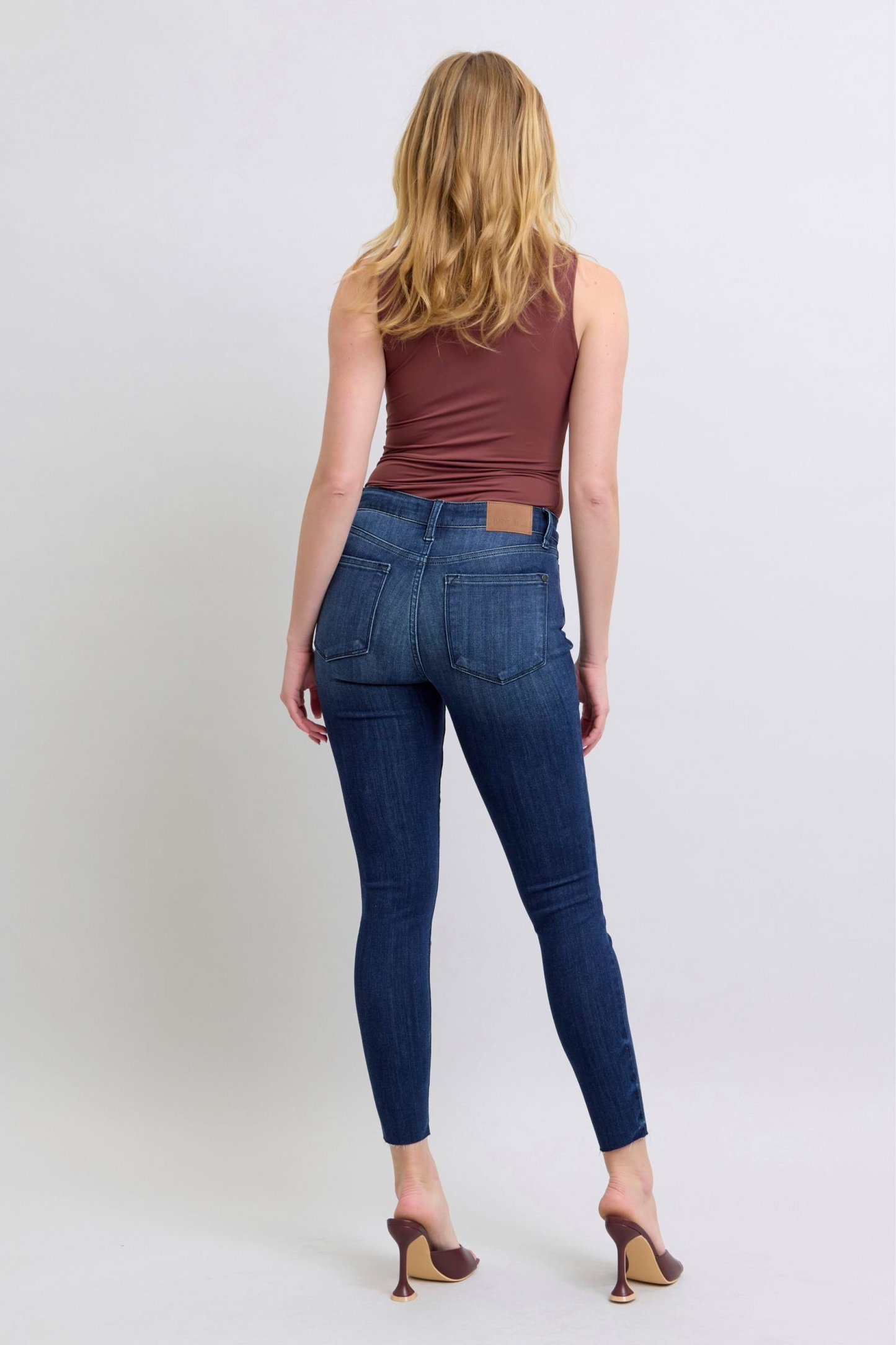 Judy Blue Mid-Rise Dark Wash Skinny with Raw Hem