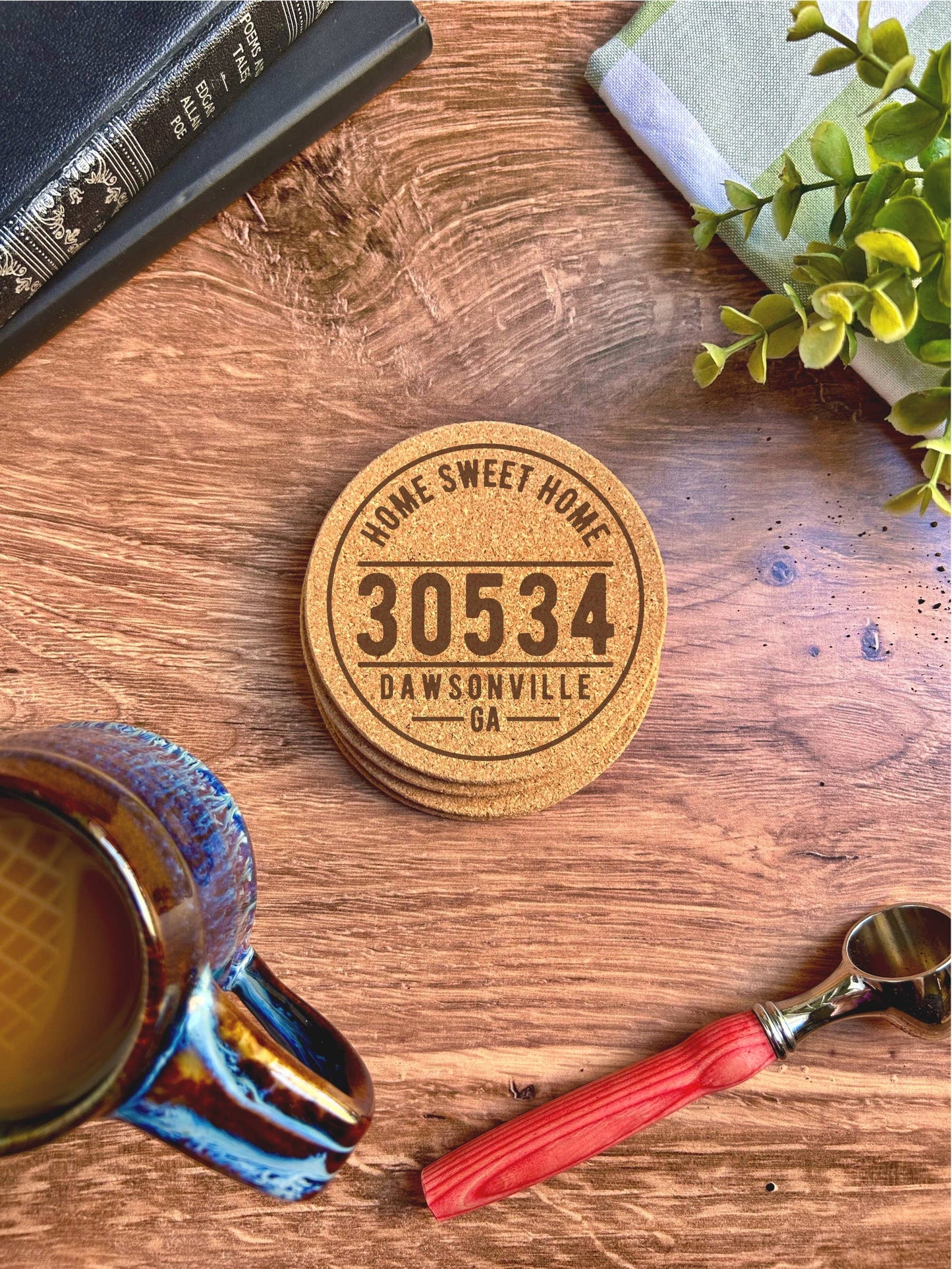 Custom 62035 Zip Code and City Cork Coasters - Sold Individually