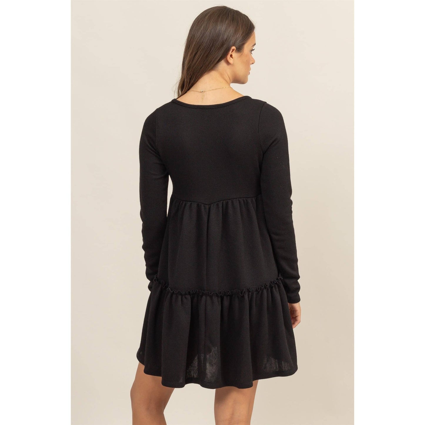 RIB BABYDOLL TIERED MINI DRESS