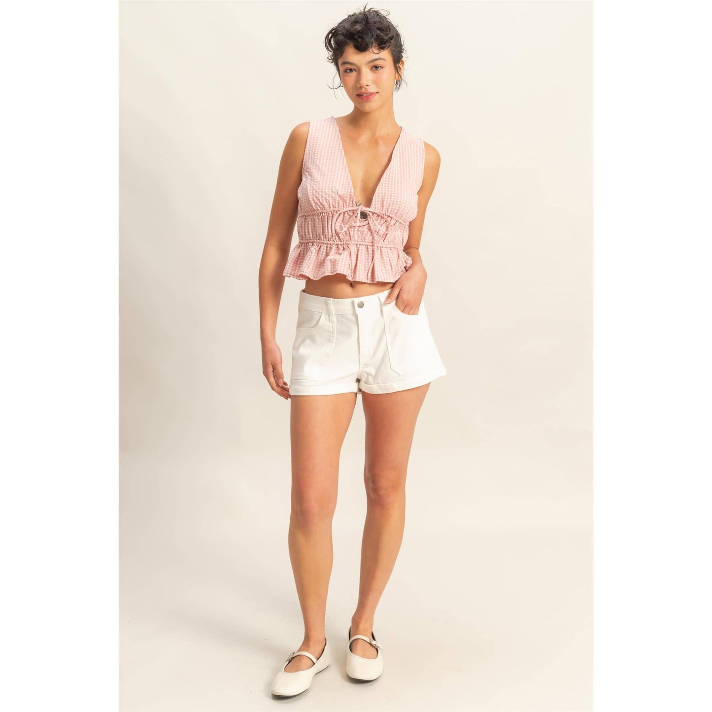 Pocket Detail Rolled Hem Denim Shorts