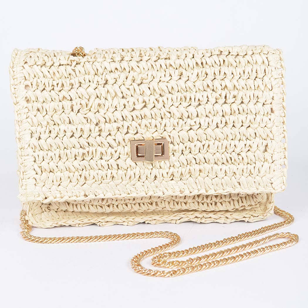 Faux Straw Flap Chain Shoulder Clutch