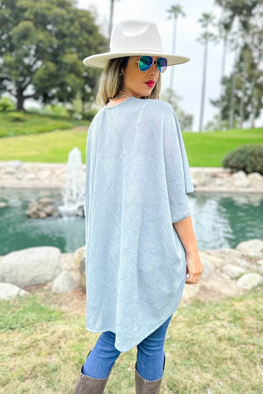 Grey Textured Sheer Jersey Knit Loose-Fit High Low Kimono
