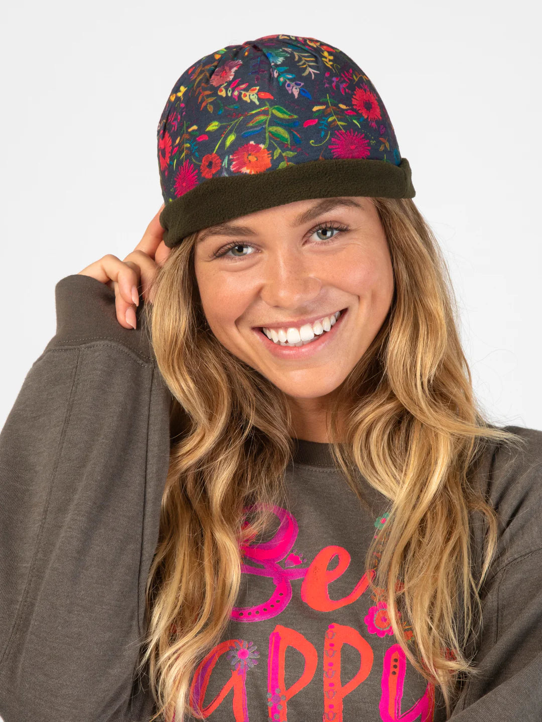 Natural Life Fleece Boho Bandeau® Headband-Navy Wildflower