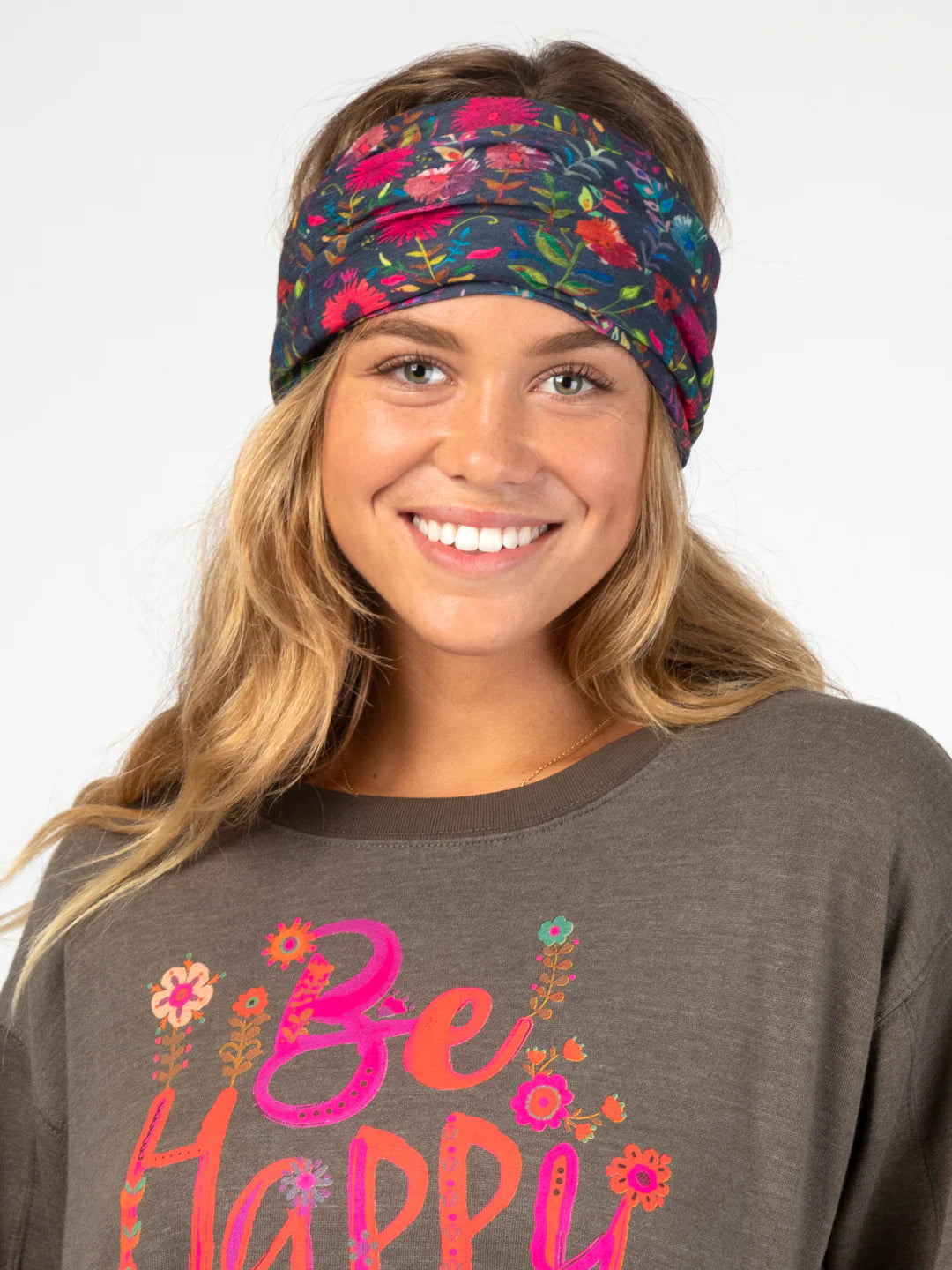 Natural Life Fleece Boho Bandeau® Headband-Navy Wildflower