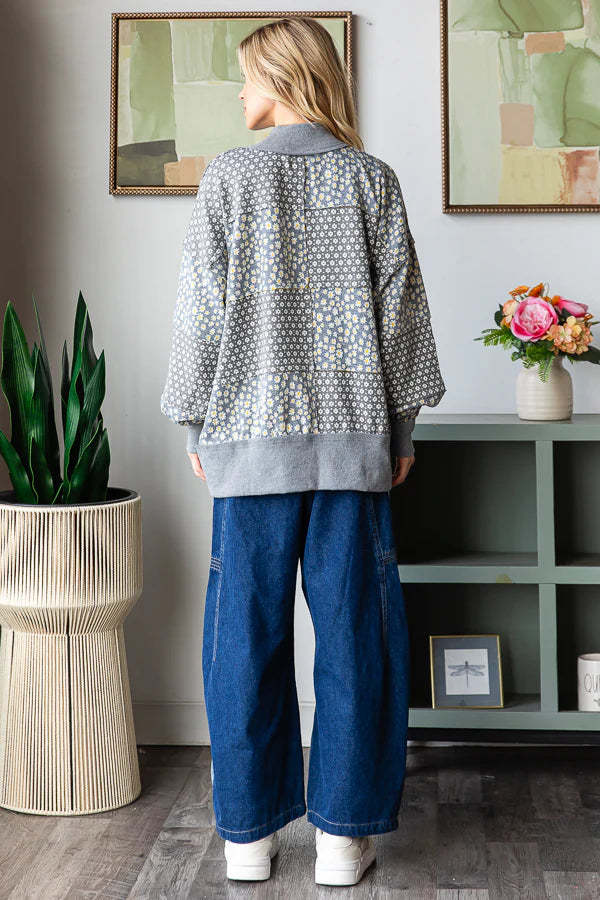 OLI & HALI FLORAL PATTERNED FUNNEL NECK LONG SLEEVE SWEATER