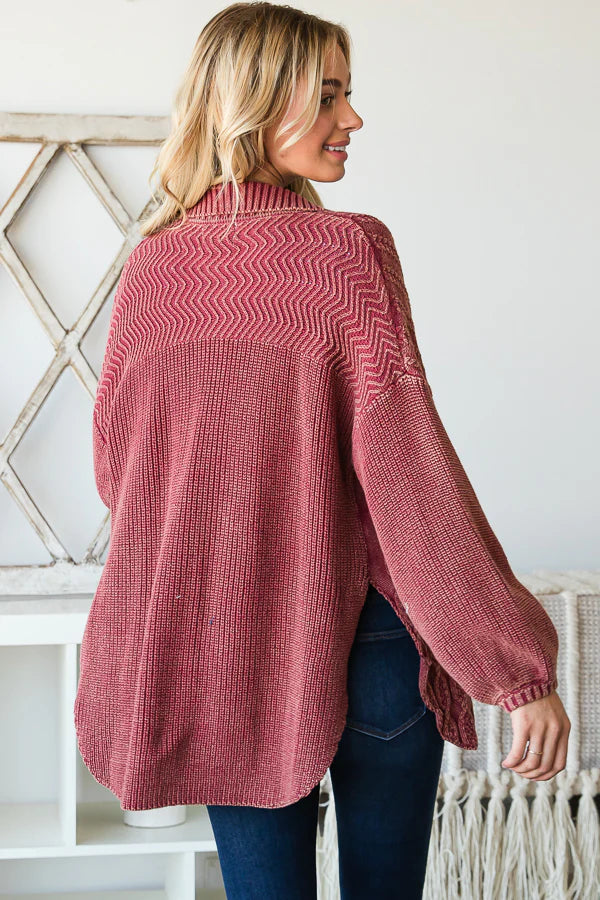 Oli & Hali Mineral Washed Collared Button Sweater Cardigan