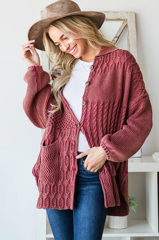 Oli & Hali Mineral Washed Collared Button Sweater Cardigan