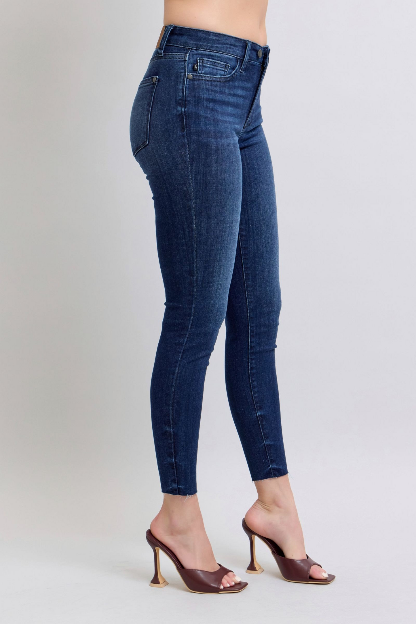 Judy Blue Mid-Rise Dark Wash Skinny with Raw Hem