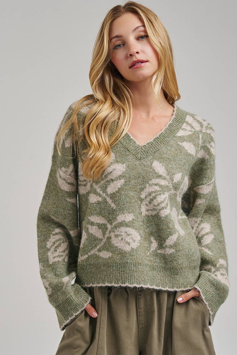 FLORAL BOTANICAL PATTERN SWEATER TOP