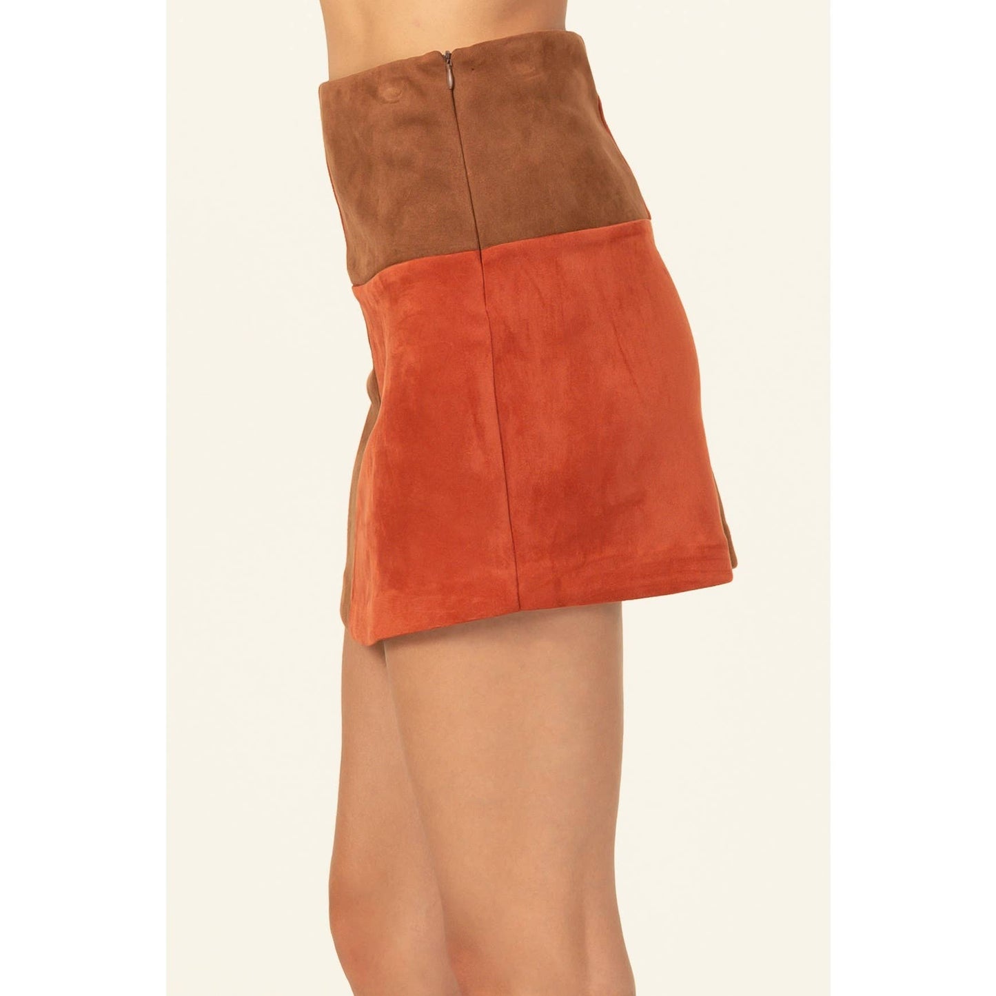 FAUX SUEDE COLOR BLOCK MINI SKIRT