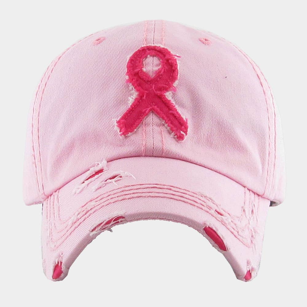 Pink Ribbon Accented Vintage Baseball Cap