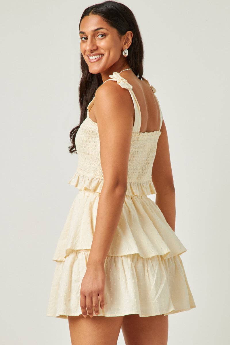 Womens Swiss Dot Layered Elastic Waist Skirt