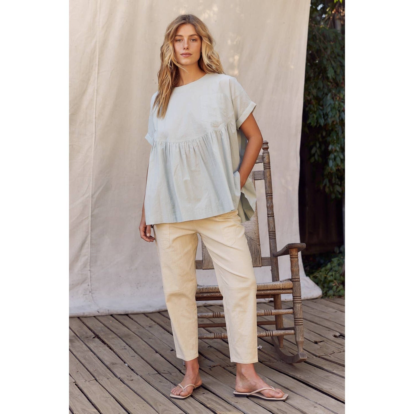 OVERSIZED COTTON POPLIN TUNIC TOP WITH RUFFLED HEM