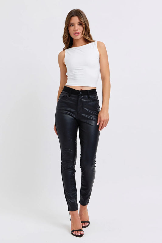 Judy Blue High Waist Faux Leather & Denim Skinny Jeans