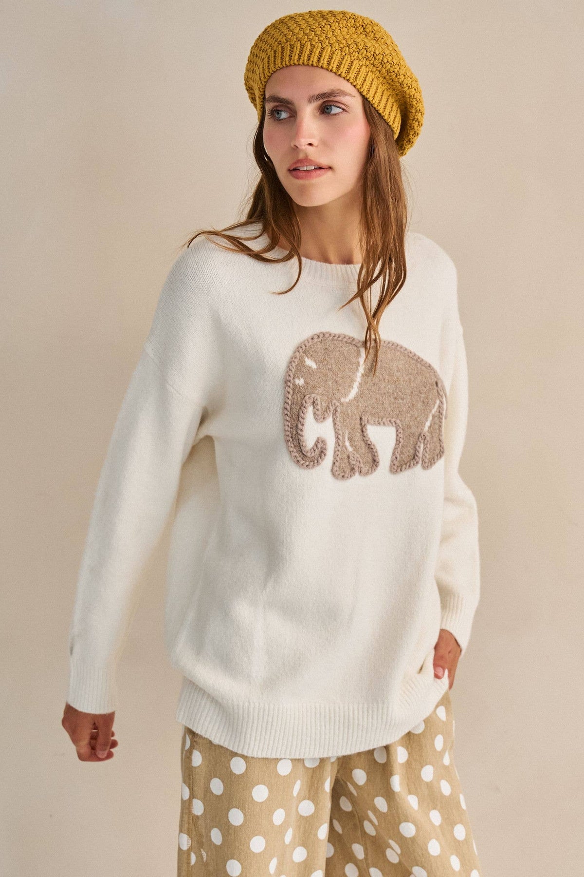 TEXTURED ELEPHANT KNIT SWEATER