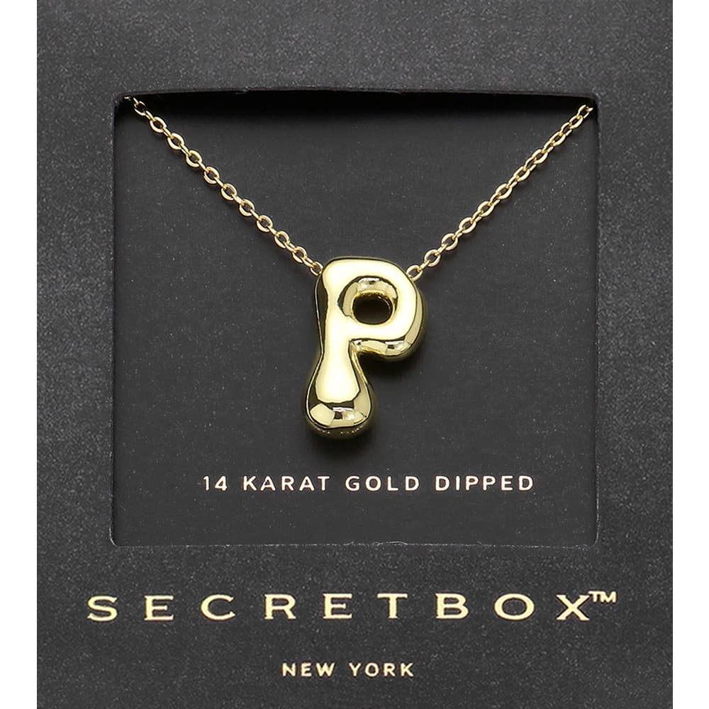 14K Gold Dipped Bubble Initial Pendant Necklace