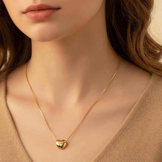 Stainless Steel Heart Pendant Box Chain Necklace