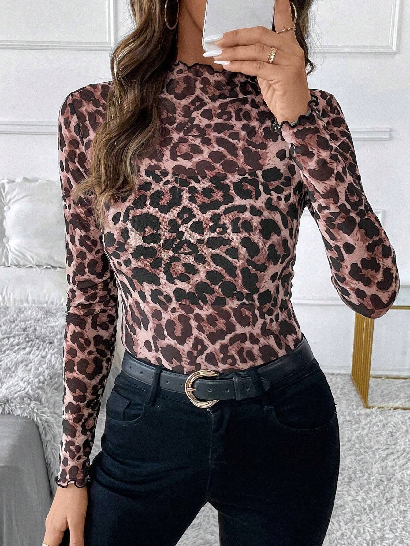 Sexy Leopard Print Mesh Slim Top