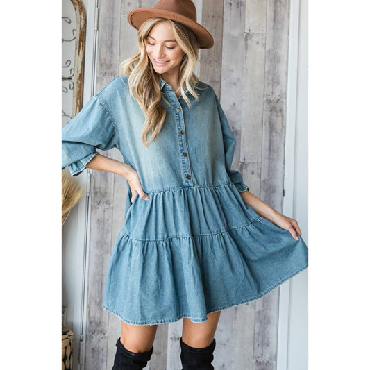 Washed Denim Shirt Mini Dress