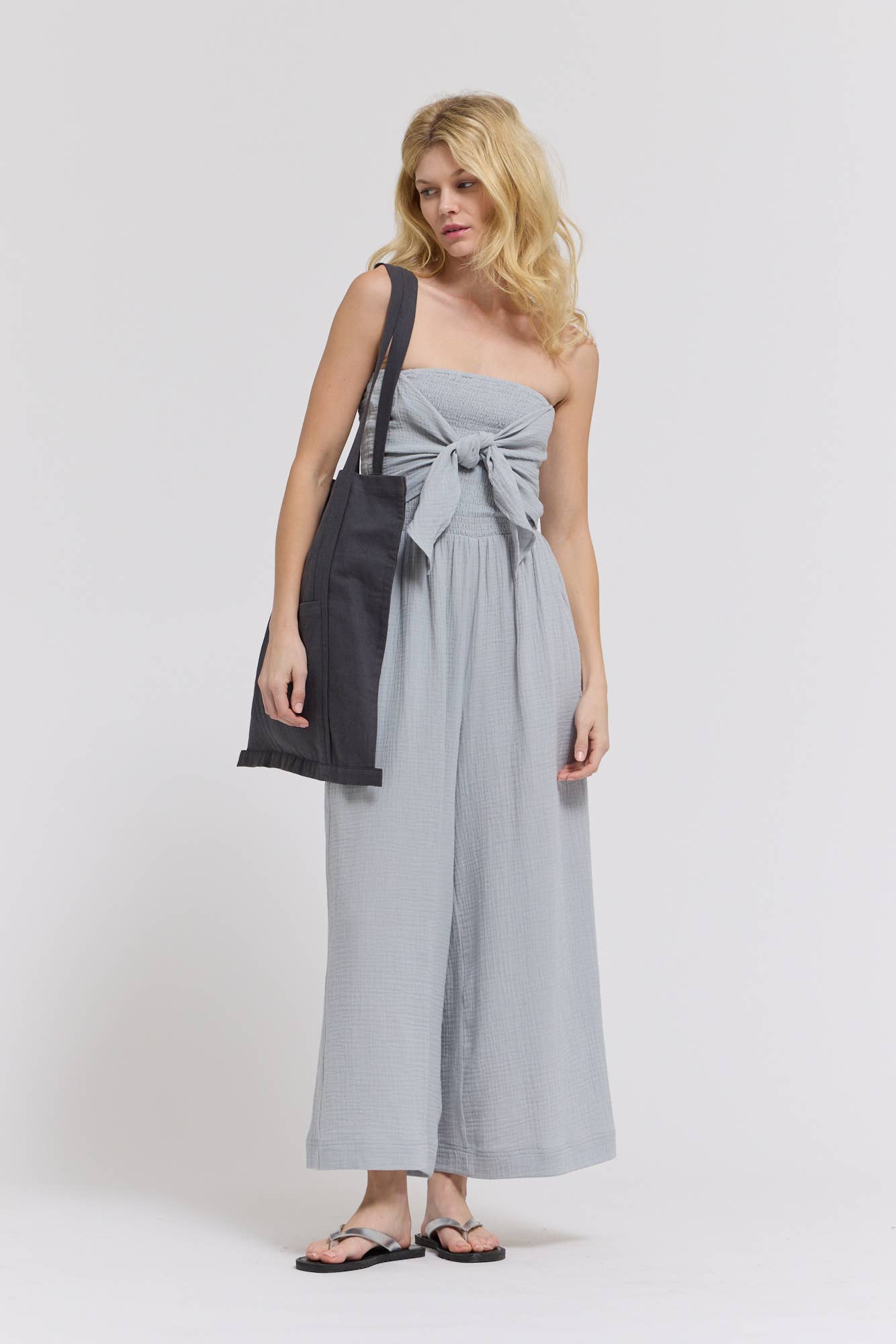 TIE FRONT GAUZE JUMPSUIT