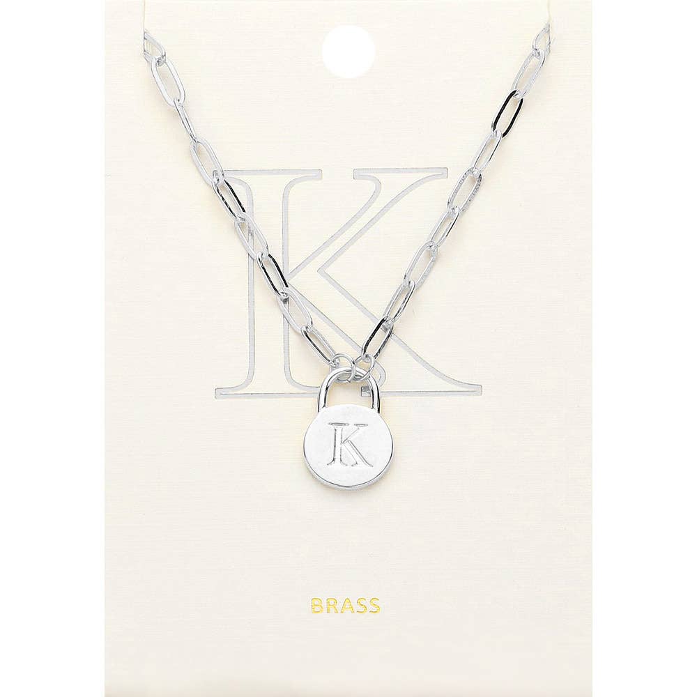 Brass Metal Initial Monogram Lock Pendant Necklace