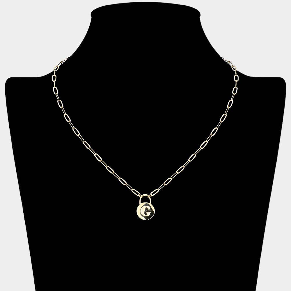 Brass Metal Initial Monogram Lock Pendant Necklace