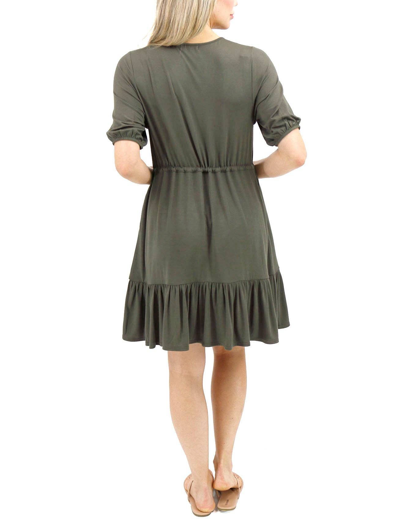 Modal Waist Tie Dress in Olive