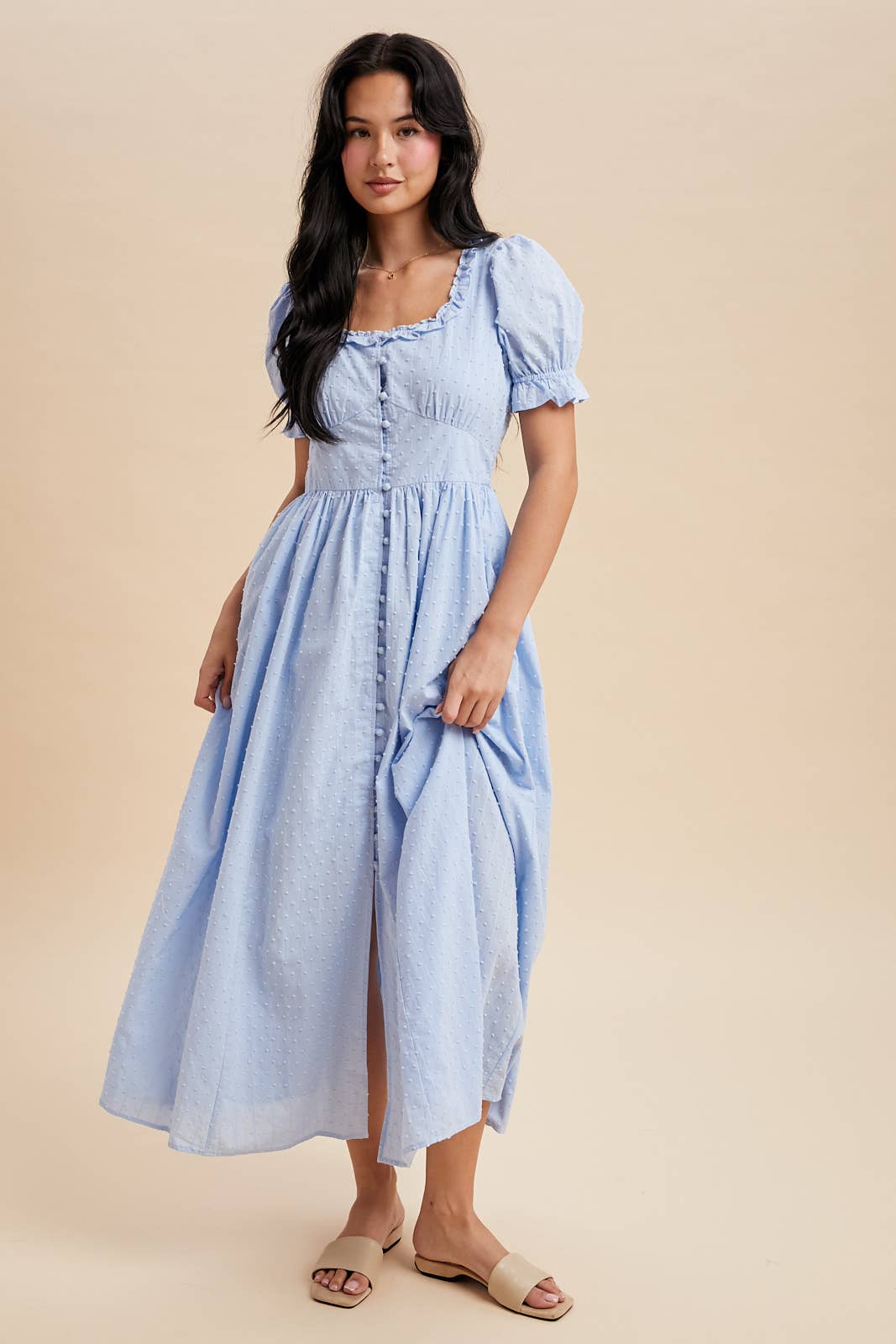 SWISS DOT BUTTON DOWN MAXI DRESS