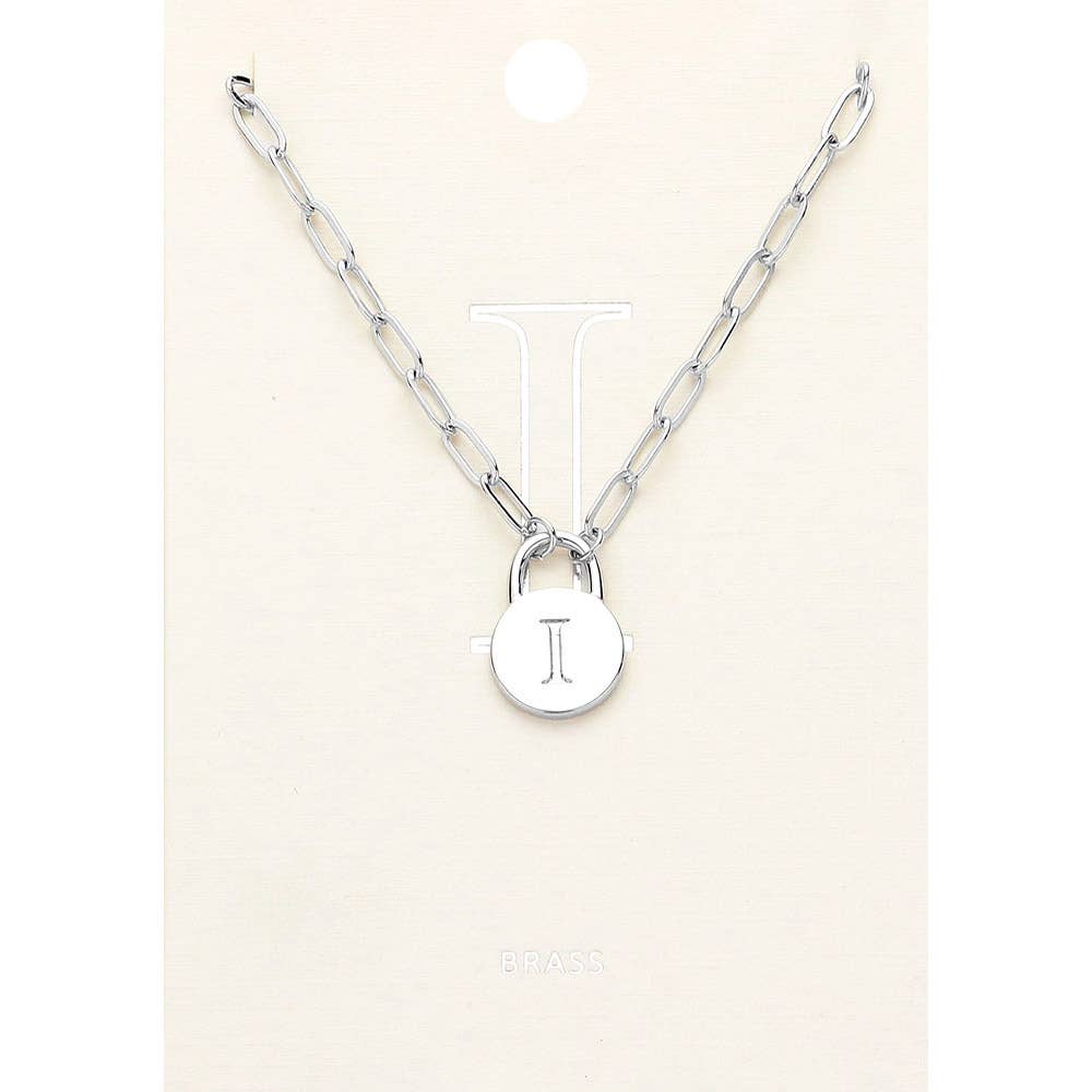 Brass Metal Initial Monogram Lock Pendant Necklace