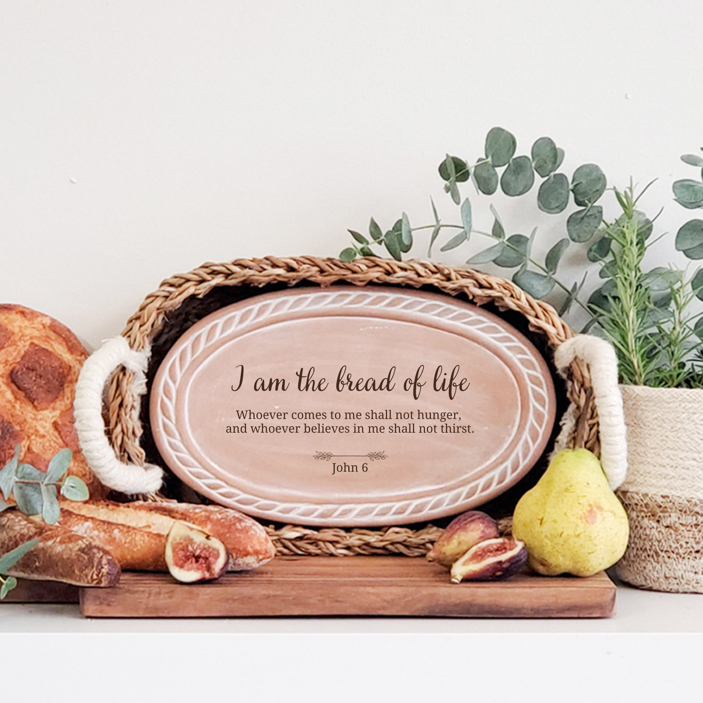 Handmade Bread Warmer & Wicker Basket - Bible Oval