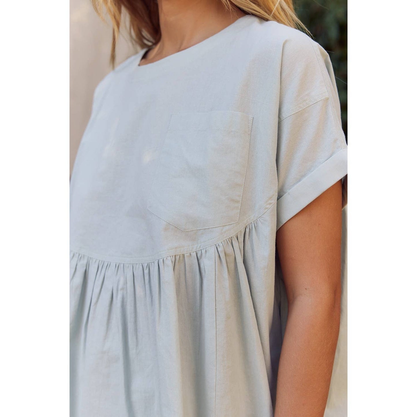 OVERSIZED COTTON POPLIN TUNIC TOP WITH RUFFLED HEM