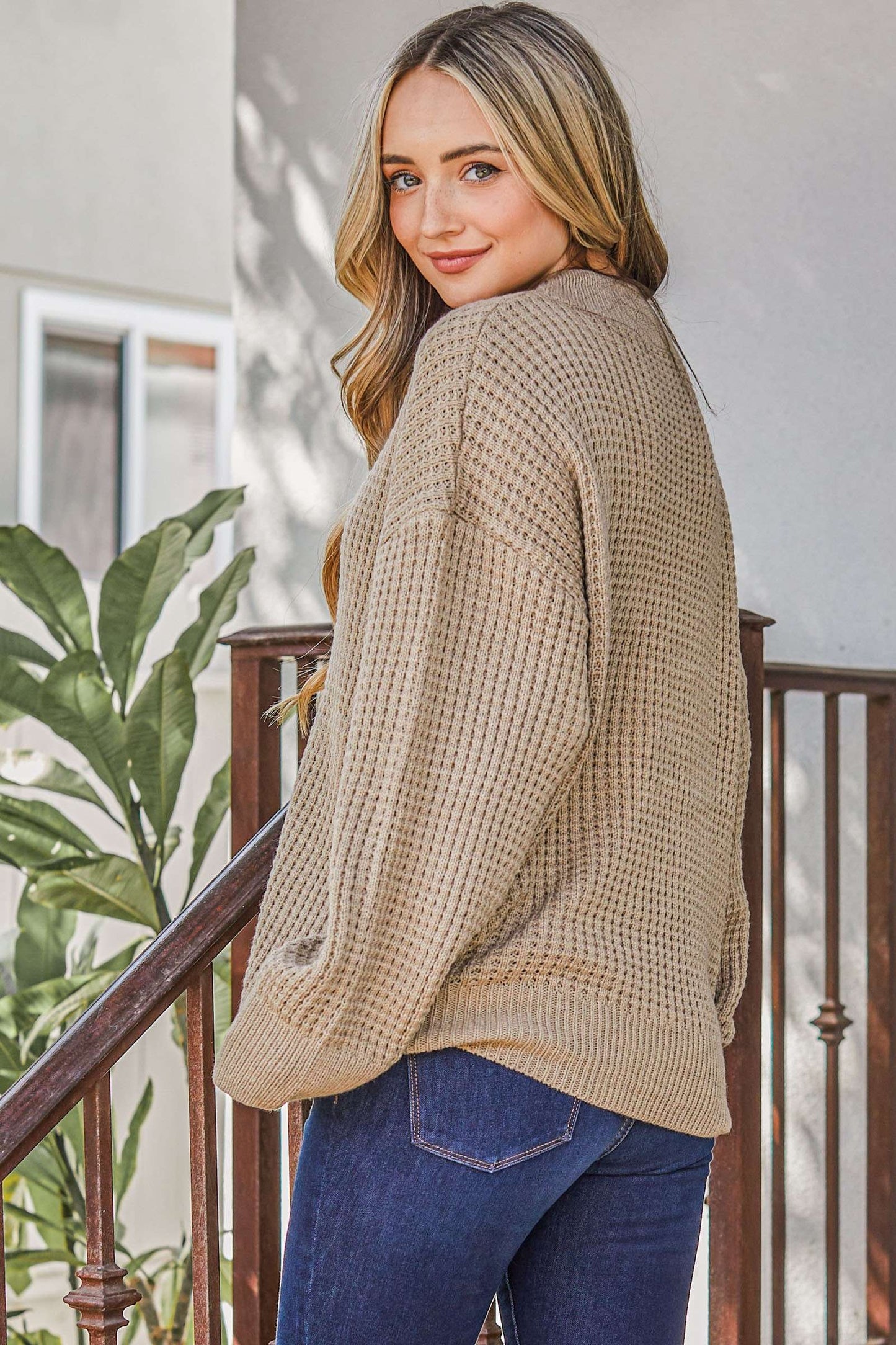 Cozy and Soft Waffle Basic Pullover Sweater