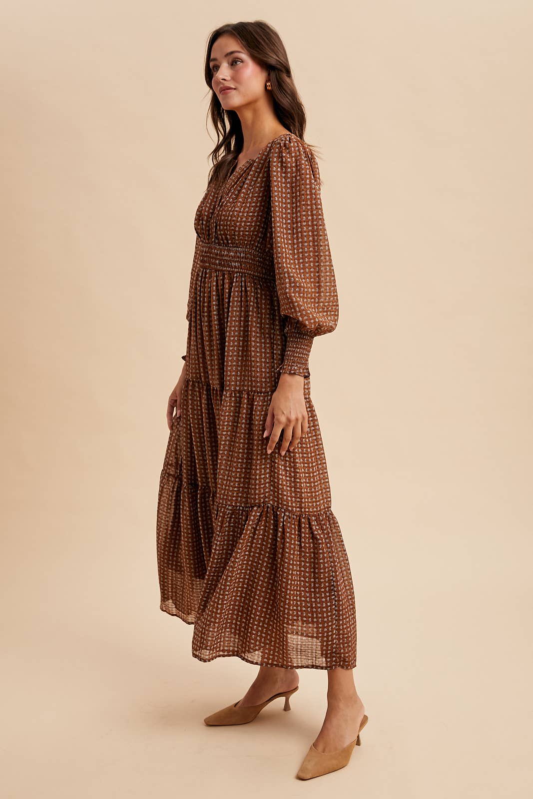 NOTCHED COLLAR MAXI DRESS