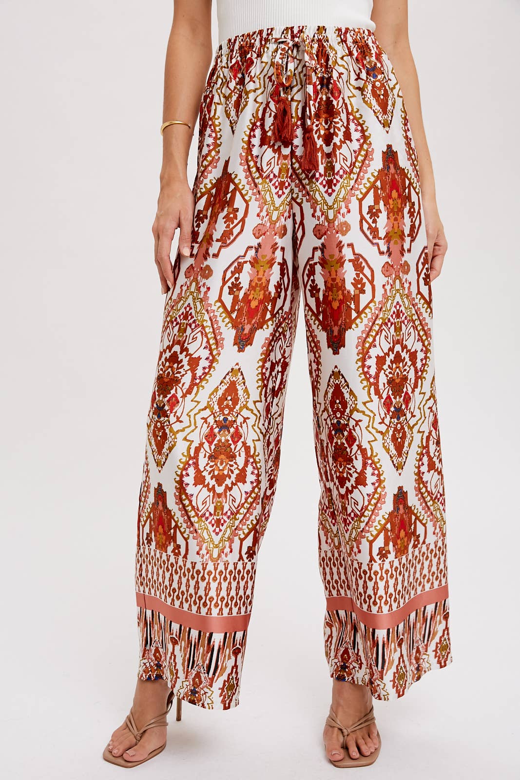 BORDER PRINT WIDE LEG PANTS