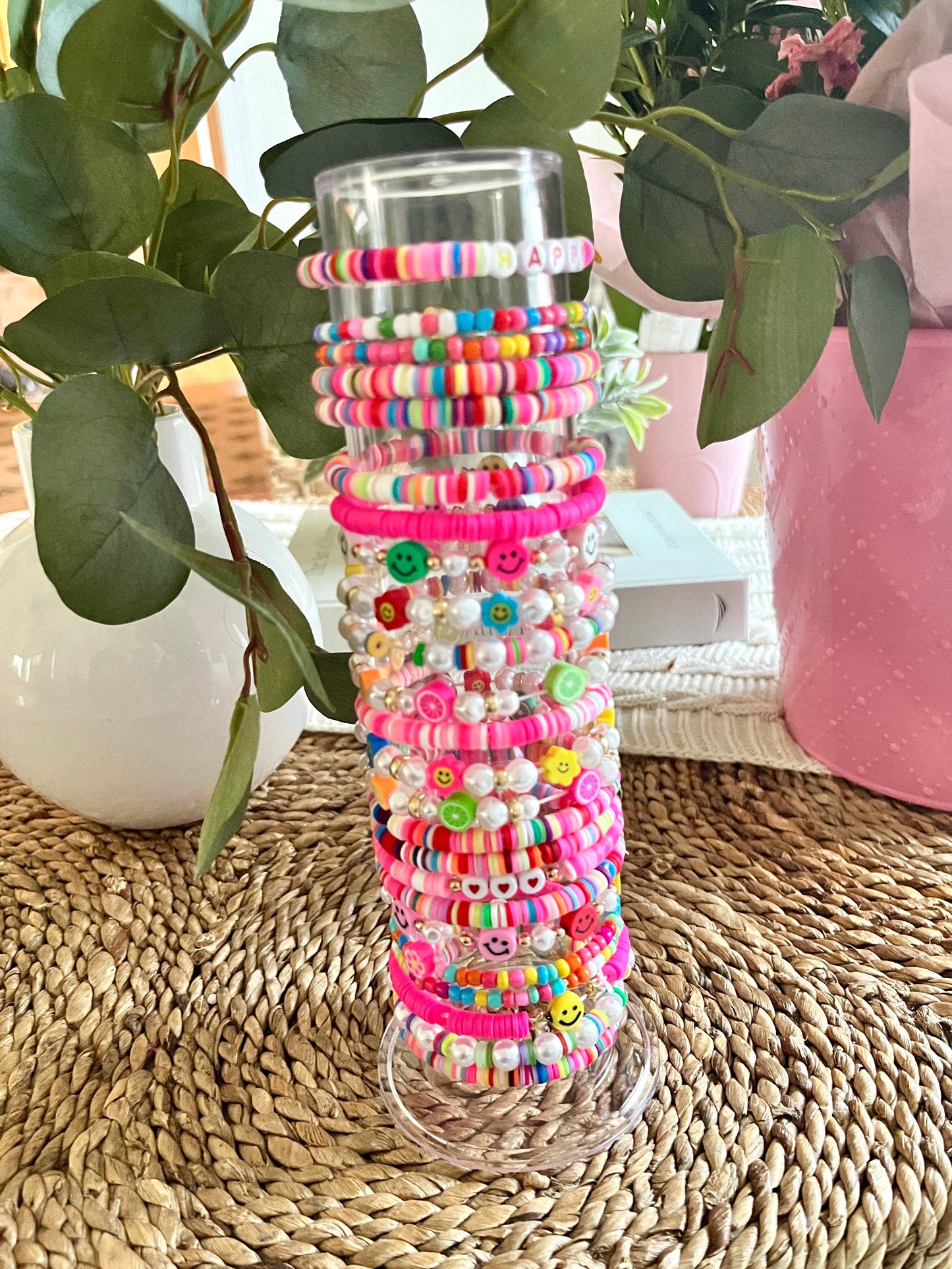 Beaded Bracelets with Jewelry Display - Pink Friendship