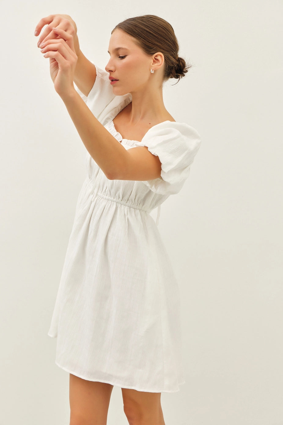 Textured Mini Dress with Bubble Sleeves