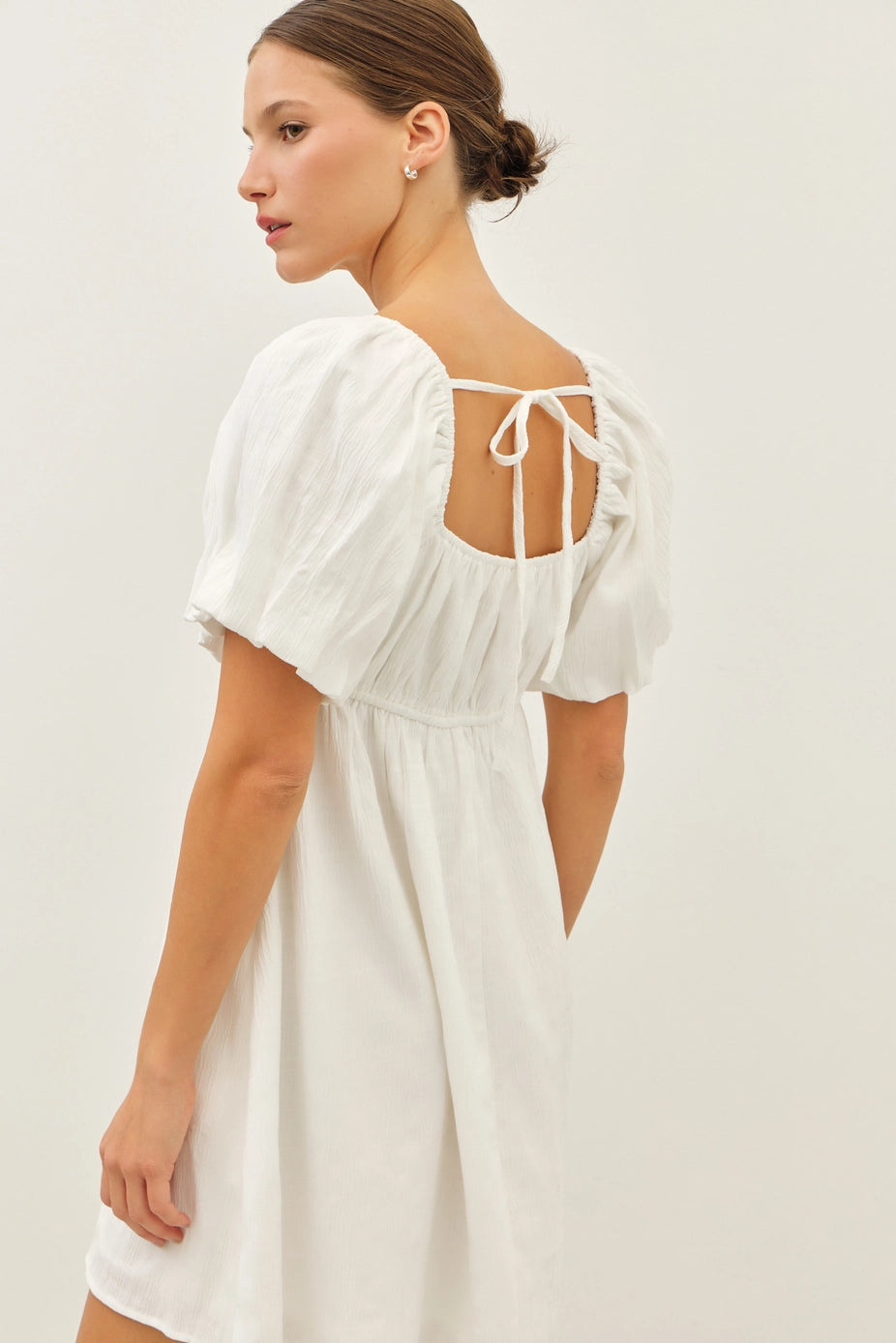 Textured Mini Dress with Bubble Sleeves